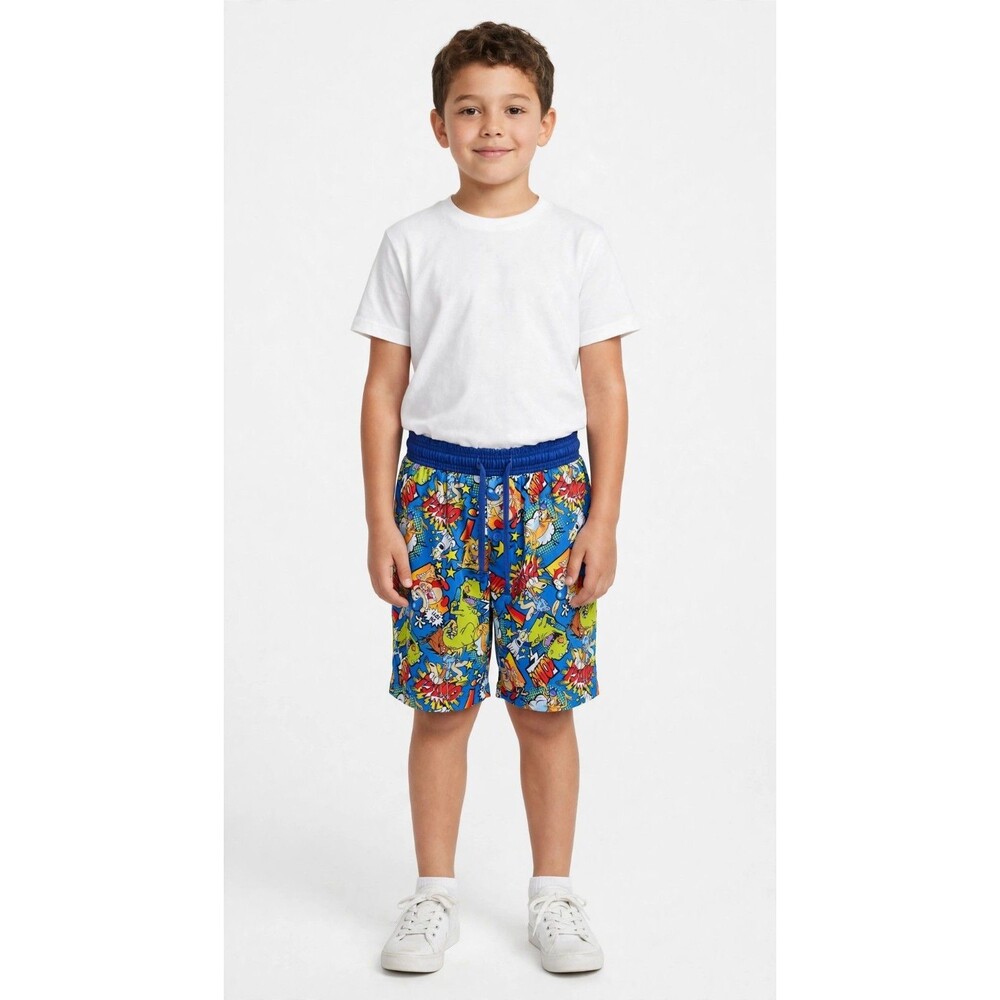 Nickelodeon Kids Blue Cartoon Print Shorts Boys S Drawstring Elastic Waist 90s